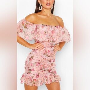 Boohoo Floral Chiffon Bradot Mini Dress